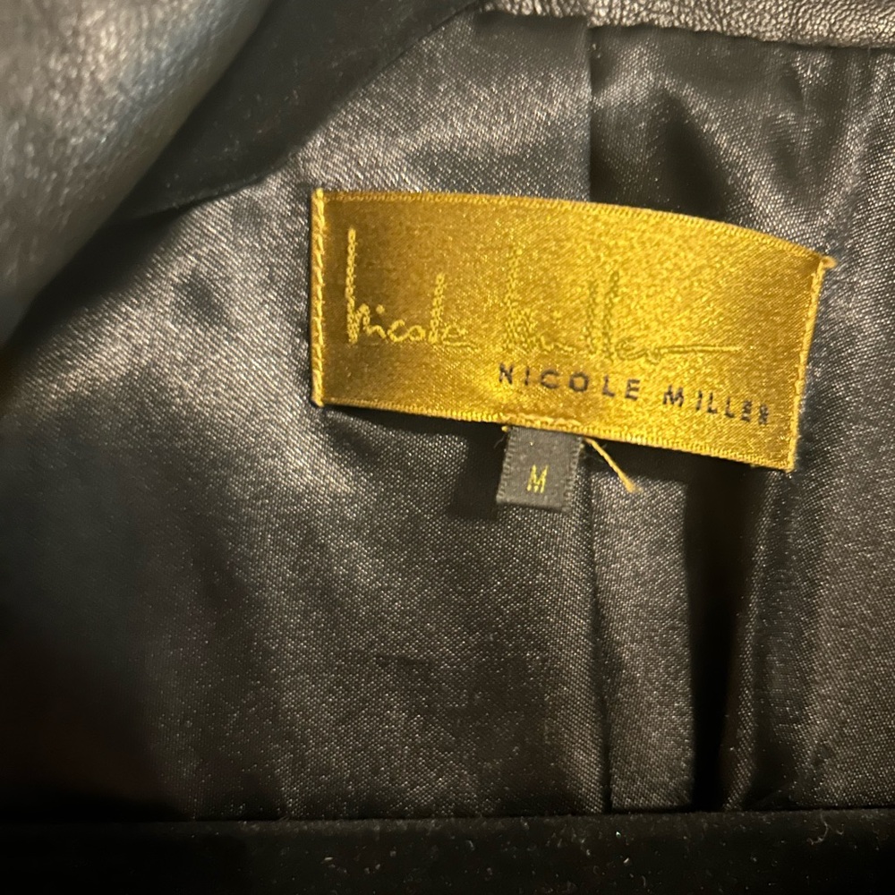 Nicole Miller Black Fabric And Genuine Leather Moto Jacket with Gold Label - Picture 5 of 9